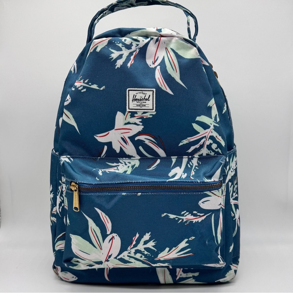 Herschel Supply Co Floral Print Backpack Blue Zip Front Pocket Casual School Bag